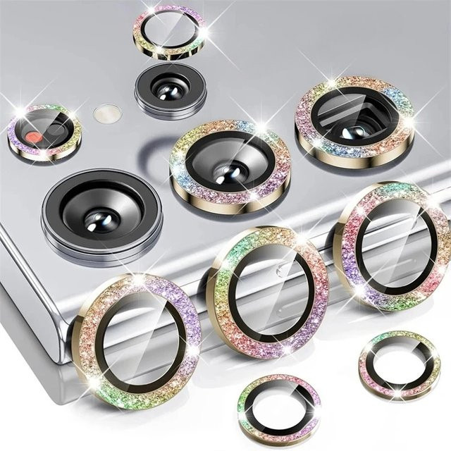 Bling Kameraobjektivschutz mit Glitzer und Metallring für Samsung Galaxy S26 Ultra S25 S24 S23 Ultra S25 S24 FE Plus in Silber und Multicolour - Bild 1