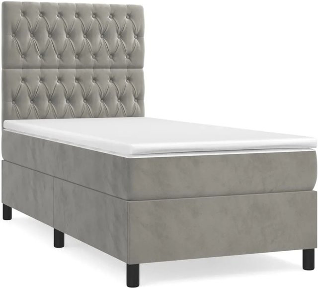 vidaXL Boxspringbett mit Matratze Hybrid-Design in Hellgrau, B/T/H: 80 x 200 x 128 cm - Bild 1