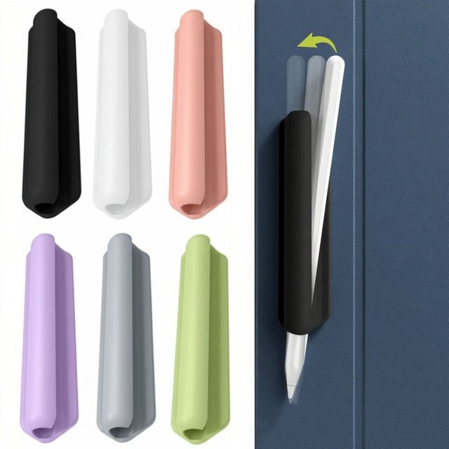 KANNERT Tragbarer Silikon-Bleistifthalter selbstklebend und flexibel für Tablet-Stylus und Federmäppchen in Schwarz oder Lila - Bild 1