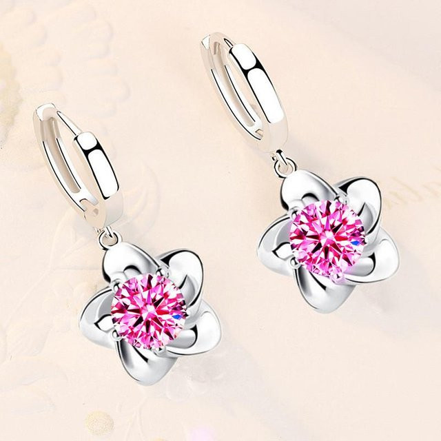Ohrringe Silber, Zirkonia, Damen, Pfingstrose Blume - Bild 1