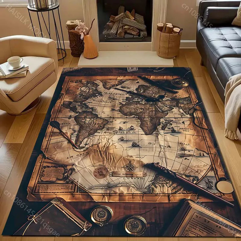 UQIDEHOME Vintage Nautische Weltkarte Teppich in Schwarz und Multicolour, B/T: 60 x 40 cm - Bild 2