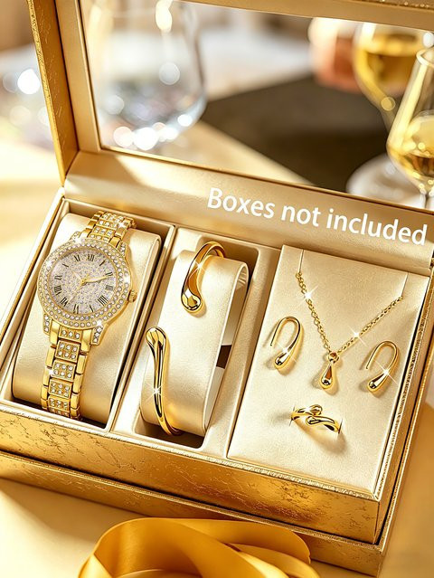 CMK Schmuck-Set, Armbanduhr Quarz, Edelstahl, Gold, Zirkonia, Damen - Bild 1