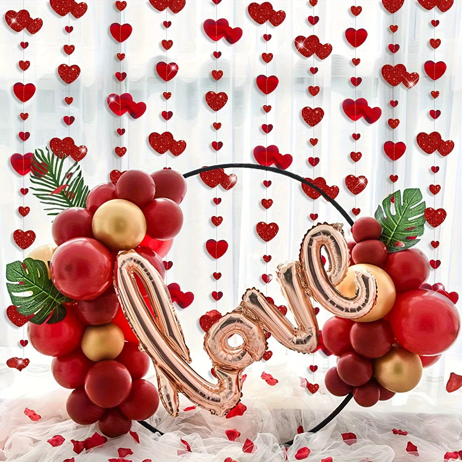 4M Glitzernde Herz-Banner-Girlande in Rot für Hochzeiten, Jahrestage und Verlobungen - Bild 4