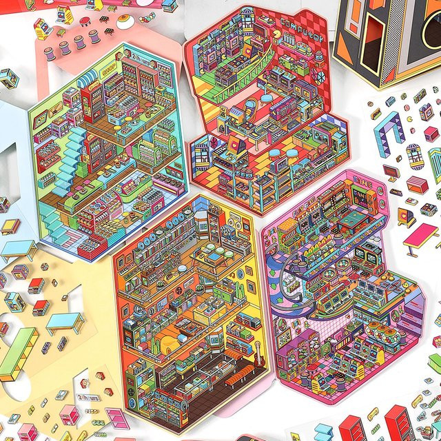 Kawaii 3D DIY Landschaft Aufkleber Set Energie Nachschub Station Szene Kabine in Multicolor - Bild 1