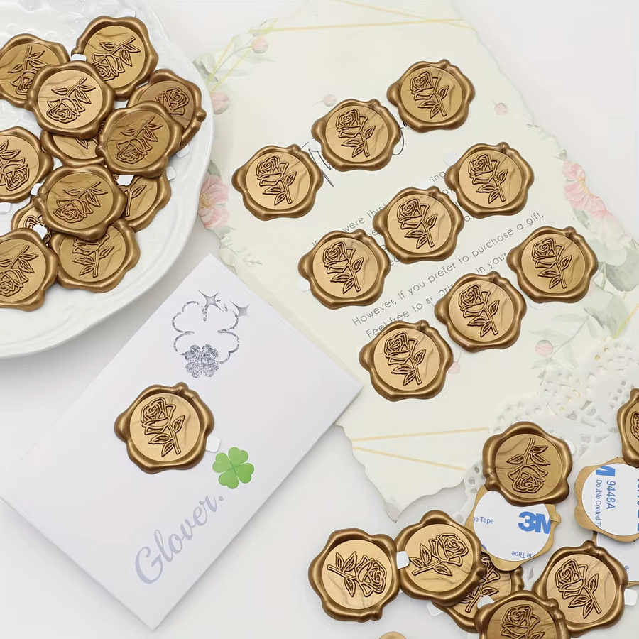 Selbstklebende Wachssiegel-Aufkleber mit Rosenmuster in Gold für DIY Hochzeit, Party und Kartenherstellung - Bild 3