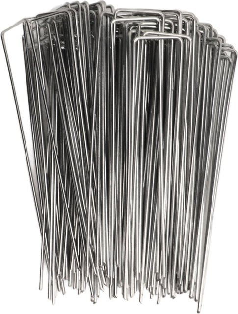 100 Stück U-förmige Gartenpfähle von TOMTOP JMS aus verzinktem Stahl in Silber zur Befestigung von Unkrautvlies und Rasenmatten - Bild 1
