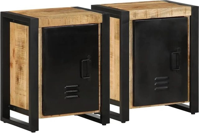 vidaXL Nachttische Set aus Mangoholz und Eisen in Braun, 2 Stück, B/T/H: 40 x 30 x 51 cm - Bild 1