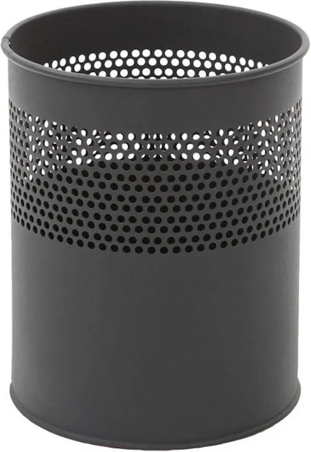 PROREGAL Runder halbperforierter Papierkorb aus Metall in Schwarz, Höhe: 27,5 cm, Durchmesser: 23,5 cm - Bild 1