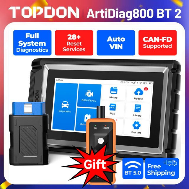 TOPDON AD800 BT OBD2 Allsystem-Scanner Professionelles Kfz-Diagnosegerät in Schwarz mit Bluetooth und aktiven Tests - Bild 1