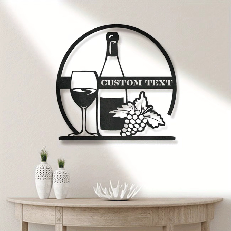 Personalisiertes rundes Wanddekor aus Metall von Hello Young mit floralem Wein- und Trauben-Design in Schwarz - Bild 2
