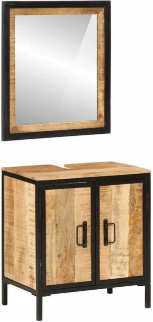 vidaXL Badmöbel-Set im Industrial Design aus Eisen und Mango-Massivholz in Braun, bestehend aus Waschtischunterschrank und Spiegelschrank - Bild 1