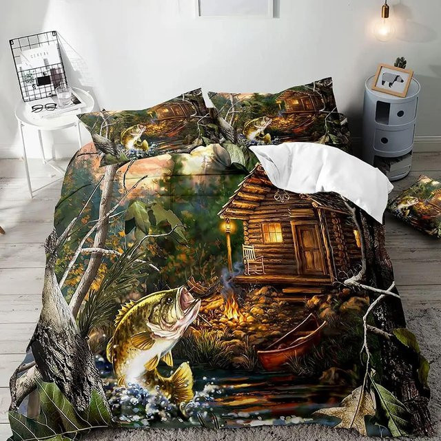 Bettwäsche Hecht und Barsch mit Streifenmuster für Kinder und Teenager, Set aus Bettbezug und Kissenbezug, Mehrfarbig, B/H: 180 x 210 cm - Bild 1