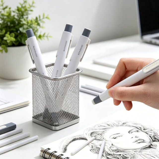 Einziehbarer Radierstift im Push-Stil mit nachfüllbarem Kern in Weiß für Schüler und Kinder - Bild 1