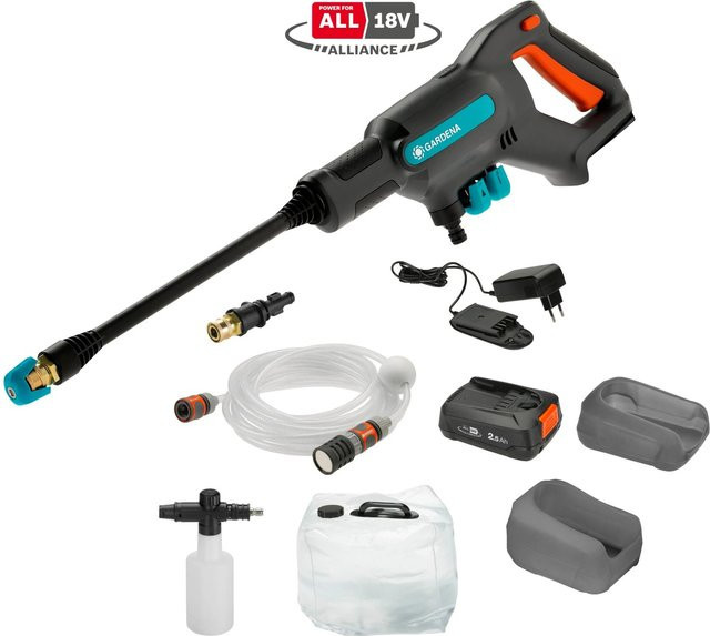 Gardena AquaClean 24/18V P4A Akku-Mitteldruckreiniger Premium-Set in Schwarz Blau Orange mit 250 l/h und POWER FOR ALL ALLIANCE - Bild 1