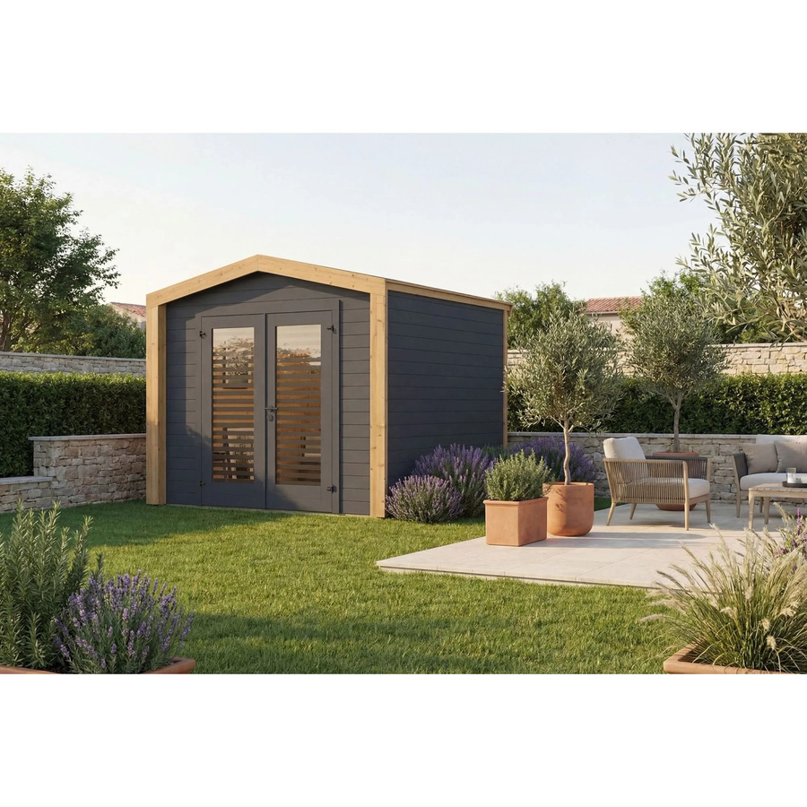 Weka Gartenhaus Killarney Satteldach in Anthrazit Schwarz lasiert B/T/H: 263 x 261 x 241 cm - Bild 2