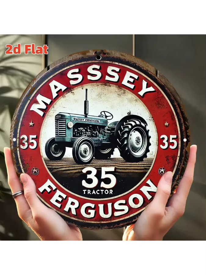 Vintage Massey Ferguson Tractor Wandkunst aus Metall in Rot – 2D Flat Aluminiumschild mit 35 Tractor Design von Potdemiel - Bild 6