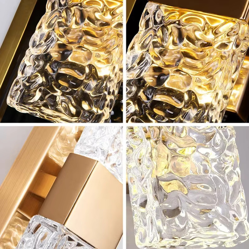 Claeted Moderne LED Wandlampe aus Wellenglas in Gold/Messing und Transparent für Schlafzimmer und Küche - Bild 2