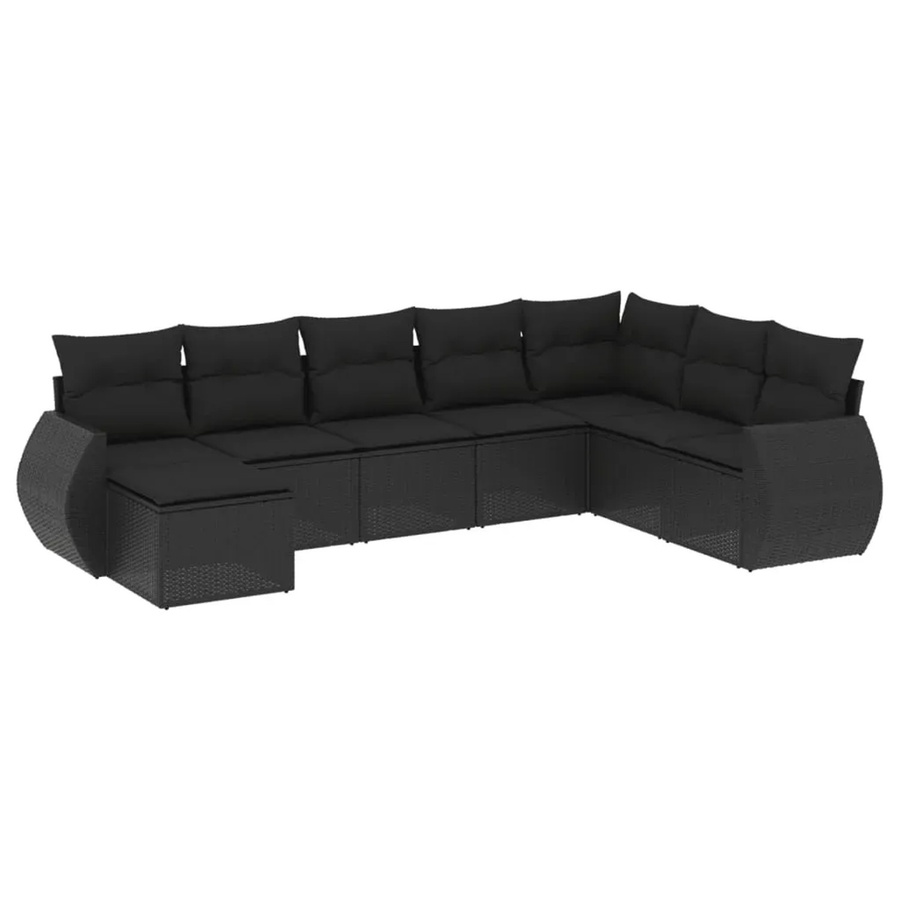 vidaXL 8-tlg. Garten-Sofagarnitur in L-Form aus schwarzem PE-Rattan mit Kissen und pulverbeschichtetem Stahlgestell - Bild 2