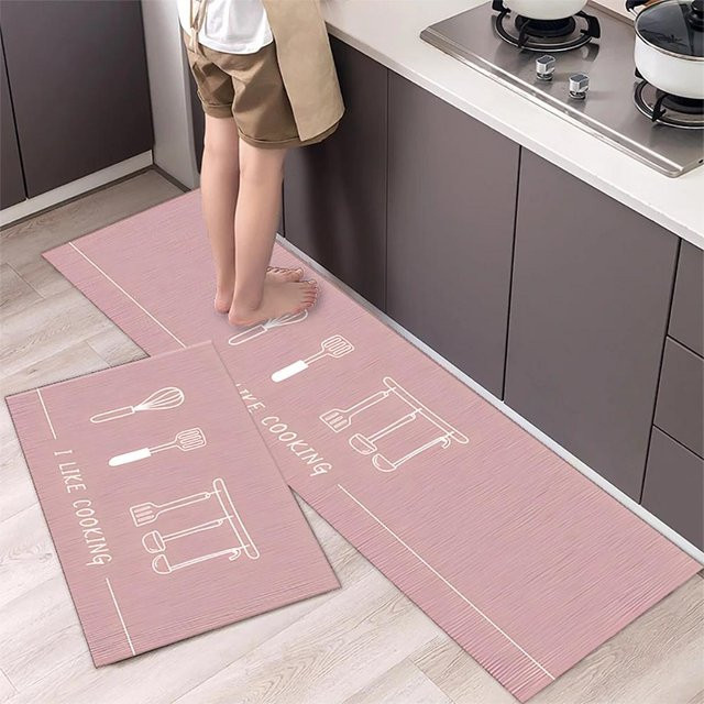 Karpetti Küchenbodenmatte mit Streifenmuster in Pink, rutschfest und weich, B/T: 80 x 50 cm - Bild 1
