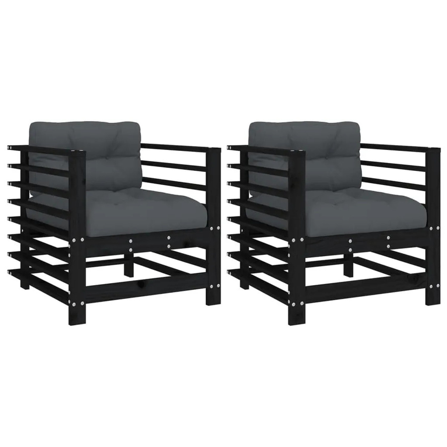vidaXL Gartenstühle Set aus massivem Kiefernholz mit Kissen in Schwarz und Anthrazit im rustikalen Latten-Design - Bild 2