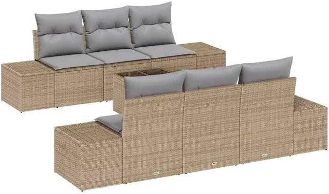 vidaXL Garten-Sofa-Set aus Poly-Rattan in L-Form mit 8-teiligem Zubehör, Beige und Grau - Bild 1