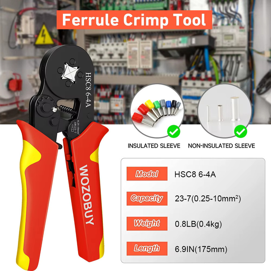 WOZOBUY Elektrische Crimpzange für Rohrklemmen und Drahtspitzen in Schwarz, 0,08–16 mm2/0,25–10 mm2, HSC8 6–4/6–6/16–6 - Bild 2