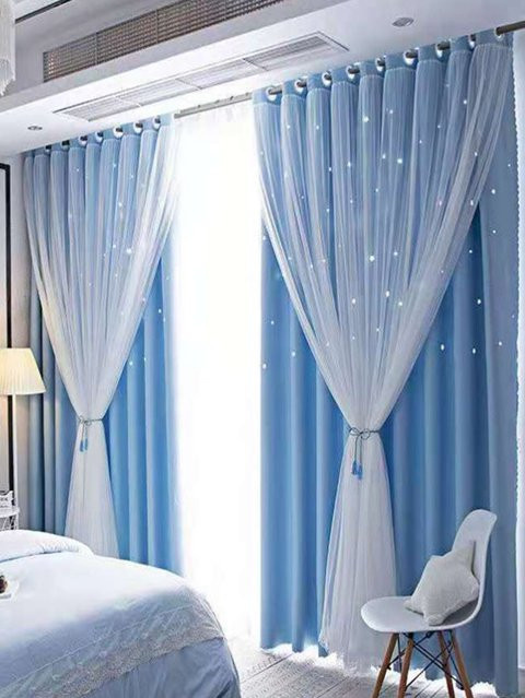 CENTURyMiG Verdunkelungsvorhänge in Blau mit doppellagigen Mullvorhängen im Prinzessinnen-Stil und Ösen - Bild 1