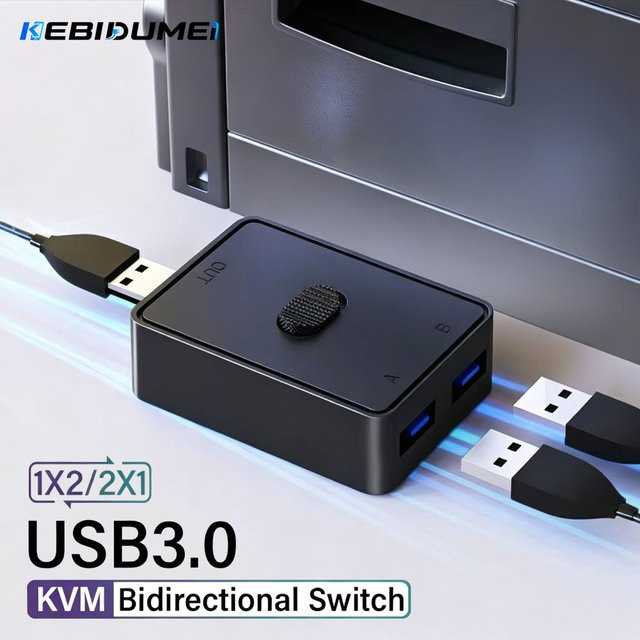 KEBIDUMEI USB 3.0 KVM-Switch Bidirektionaler USB-Hub und Controller für PC, Tastatur, Maus und Drucker, Schwarz - Bild 1