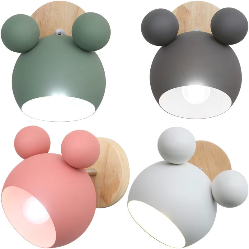 Homocean Wandleuchte mit LED-Leuchtmittel in Macaron-Farben aus Metall und Holzsockel - Bild 3