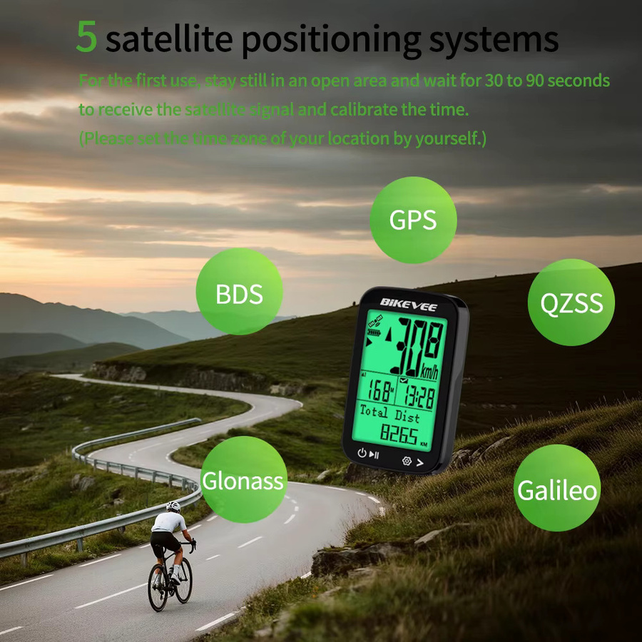 Bikevee GPS-Fahrradcomputer in Schwarz, wasserdichter kabelloser Fahrrad-Tachometer mit multifunktionalem Kilometerzähler und Tracker - Bild 3