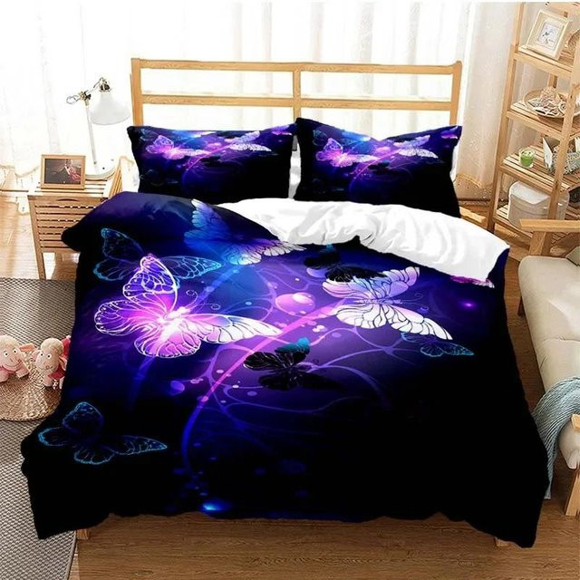 Lodestar Bettwäscheset mit Schmetterling-Motiv in Lila, bestehend aus Bettdeckenbezug und Kissenbezug aus Mikrofaser, Breite: 70 cm, Länge: 133 cm - Bild 1