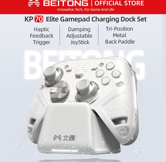 BEITONG KP70 Haptic Feedback Wireless Controller Ladestation in Weiß für PC, Nintendo Switch, iOS und Steam mit Dual Auto-Sense Trigger (englische Version) - Bild 1