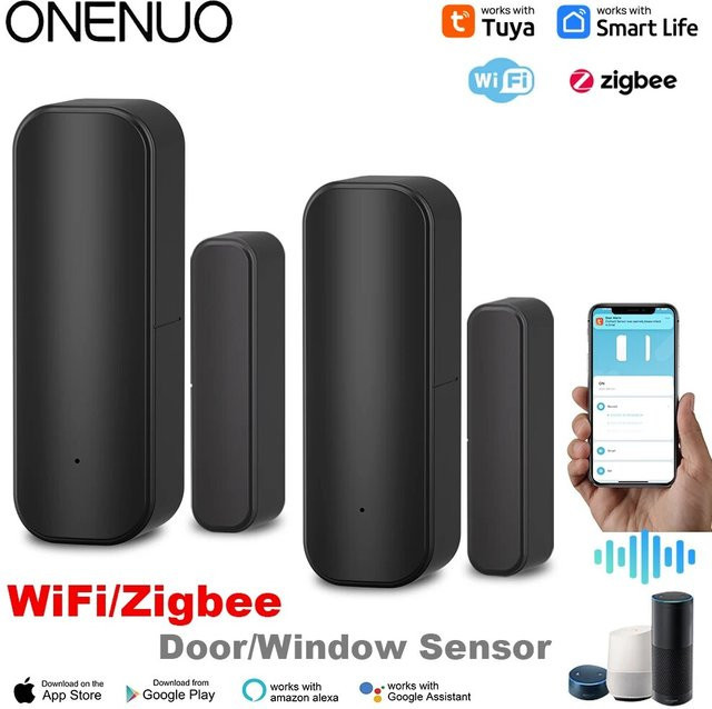 Tuya Smart Home Tür- und Fenstersensor mit WiFi oder Zigbee, drahtloser Öffnungsdetektor in Schwarz, kompatibel mit Alexa und Google Home - Bild 1