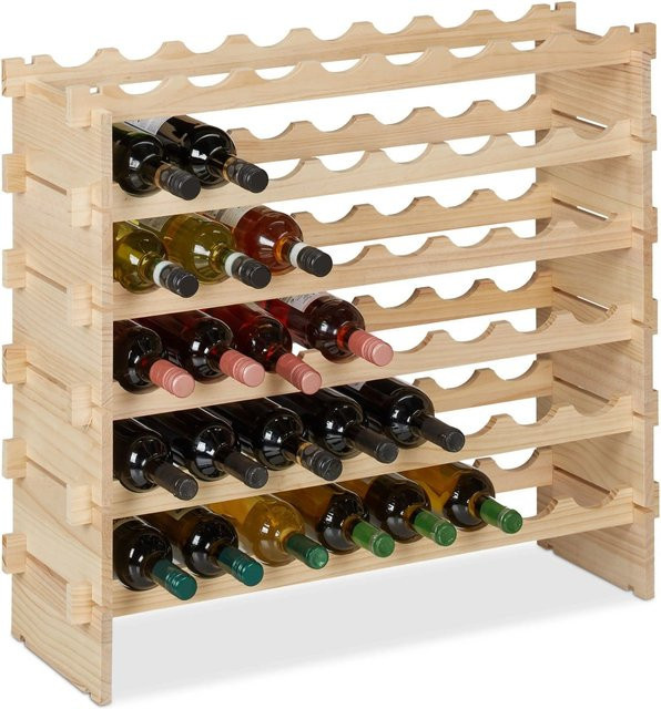 Relaxdays Weinregal aus Kiefernholz in Natur, stapelbar und erweiterbar, B/H/T: 82 x 73 x 25 cm - Bild 1