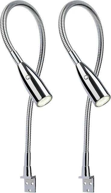 Kalb LED Bettleuchte 2er Set Chrom Warmweiß mit verstellbarer Leseleuchte aus Aluminium - Bild 1