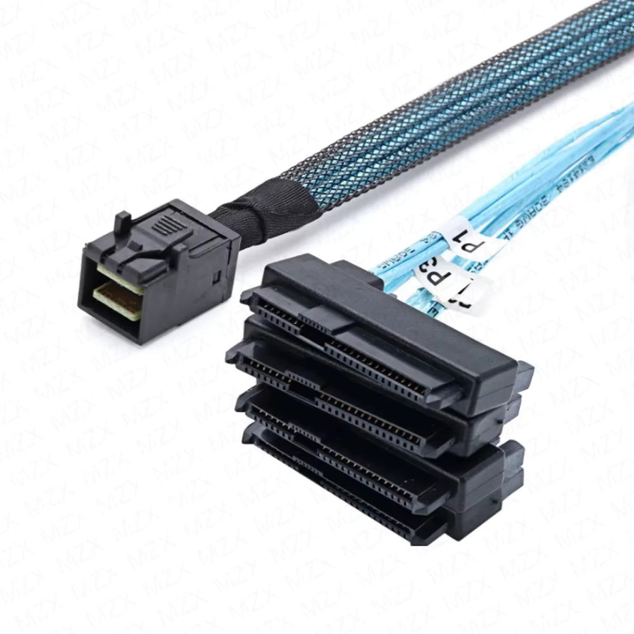 MZX Mini-SAS zu SAS Adapterkabel SFF-8643 auf 4x SFF-8482 mit 29Pin SATA Power in Schwarz, Länge: 50 cm und 100 cm - Bild 2