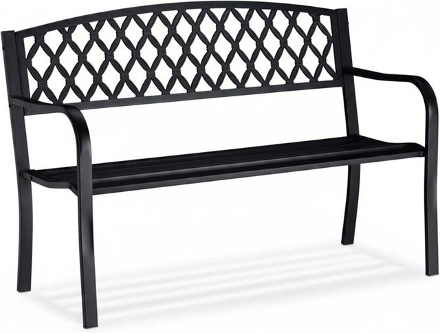 Relaxdays Gartenbank aus Gusseisen und Stahl in Schwarz mit Flechtmuster für 2 Personen, B/T/H: 127,5 x 86,5 x 58,5 cm - Bild 1