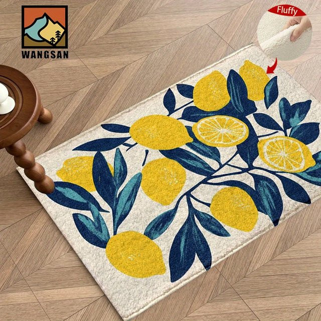 VIKAMA Zitronenteppich mit floralem Design in Gelb, rechteckige Bodenmatte für Küche, Badezimmer, Schlafzimmer oder Wohnzimmer - Bild 1