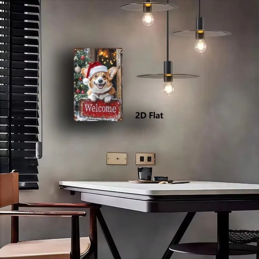 Corgi Weihnachts-Wanddekoration aus Metall mit Willkommen-Schild, B: 20,3 cm, H: 30,5 cm - Bild 3