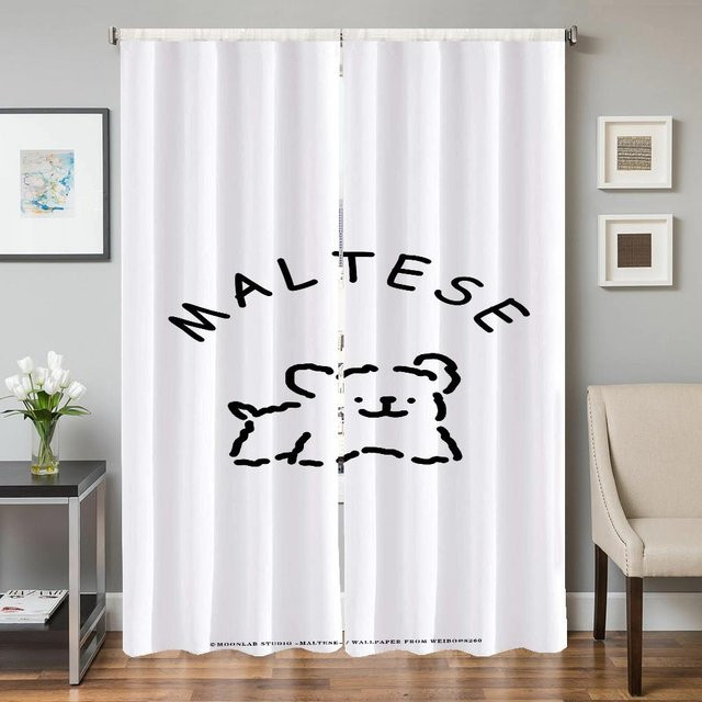 Household supplies MH Verdunklungsvorhänge mit Malteser Hund Motiv, 2er-Set, Weiß, Breite: 50 cm, Höhe: 70 cm - Bild 1