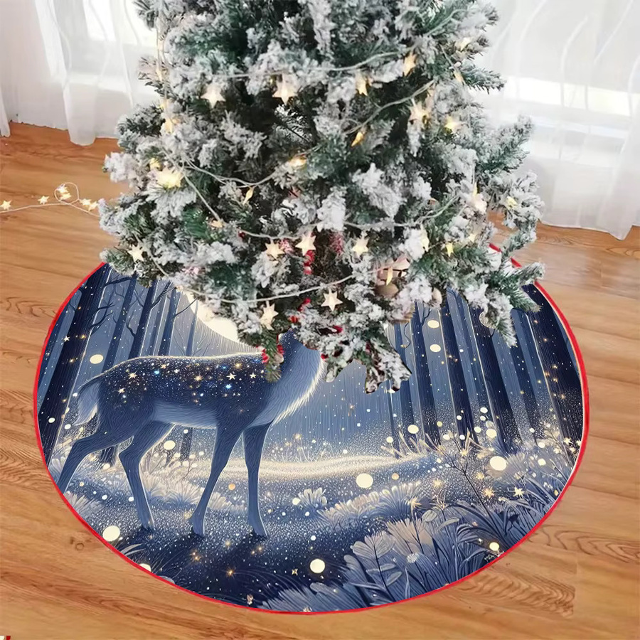 VIKAMA Weihnachtsbaumrock mit Elch-Motiv in Blau, runde Textil-Dekoration für eine festliche Weihnachtsatmosphäre - Bild 3