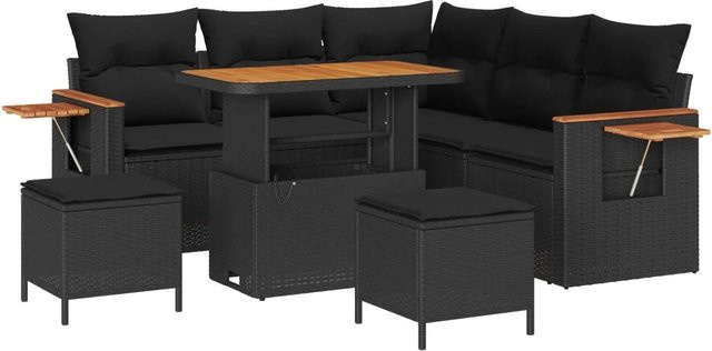 vidaXL Gartensofa-Set in U-Form mit 8 Teilen und Kissen, Schwarz, Poly-Rattan und pulverbeschichtetem Stahl mit Stauraumfunktion - Bild 1