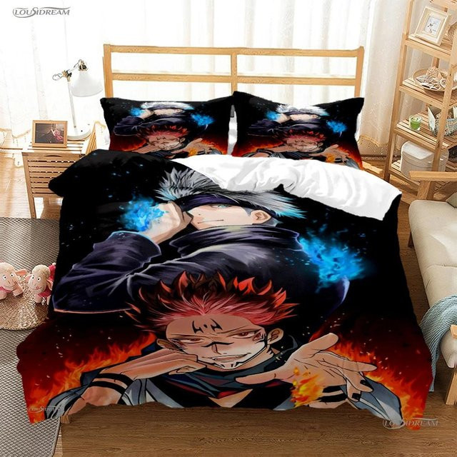 Jujutsu Kaisen Bettwäscheset mit Cartoon Anime Design, weiches Microfaser-Bettwäscheset bestehend aus Bettbezug und Kissenbezug, Mehrfarbig, B/H: 180 x 210 cm - Bild 1