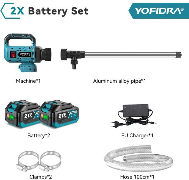 YOFIDRA 3-Gang-Bürstenlose Akku-Wasserpumpe in Schwarz aus Aluminiumlegierung, 80–150 l/min, kompatibel mit Makita 21V-Akkus, Set A - Bild 1