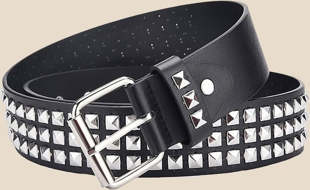 Gürtel mit quadratischer Perle und Pyramide-Nieten, Unisex - Bild 1