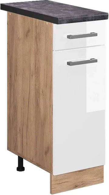 Vicco Küchenunterschrank R-Line Weiß Hochglanz und Eiche mit Anthrazit Front, B: 30 cm, H: 81,6 cm, T: 60 cm - Bild 1