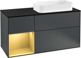 V&B Waschtischunterschrank Finion in Platinbraun mit linkem Regaleinsatz und mattblauem Lack, Breite: 120 cm, Tiefe: 50,1 cm, Höhe: 50,1 cm - Bild 1