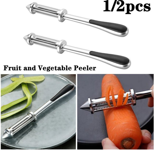 Multifunktionaler Obst- und Gemüseschäler aus Edelstahl in Silber als scharfer Cutter und Slicer für Kartoffeln und Karotten - Bild 1