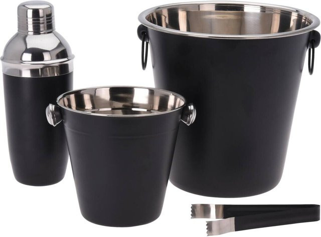 EH Barware Cocktail-Shaker Set aus Edelstahl in Schwarz, B/H/T: 22,5 x 22,5 x 23 cm - Bild 1
