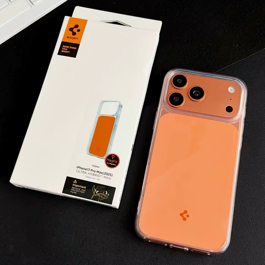 Spigen Ultra Hybrid MagFit Magnetische Handyhülle für iPhone 17 Pro Max, Transparent/Orange, Stoßfeste TPU Schutzhülle mit MagSafe Kompatibilität - Bild 1